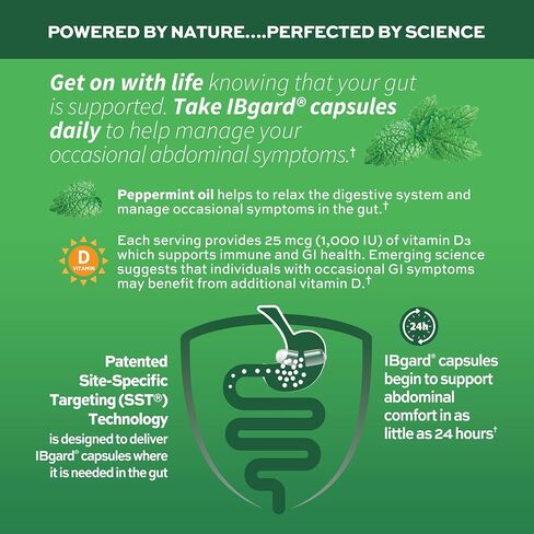 IBgard with Vitamin D Daily Gut Health Support Supplement to Help Manage a Combination of Occasional Symptoms: Cramping, Bowel Urgency, Diarrhea, Constipation, Bloating, and Gas†, 48 Capsules in Saudi Arabia