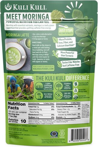 Kuli Kuli Moringa Oleifera Organic Leaf Powder & Green Smoothie, 100% Pure USDA Certified & Non-GMO Moringa Powder, Great with Smoothies, Tea, and Food, 0.4 Ounce, Pack of 20 (KK_PM) in Saudi Arabia