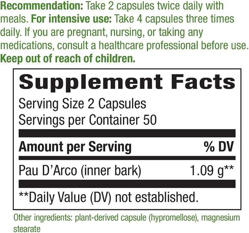 Nature's Way Premium Herbal Pau d'Arco Inner Bark, 1,090 mg per serving, 100 Capsules in Kuwait