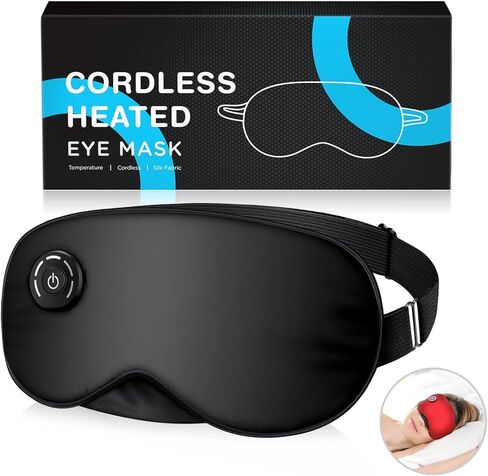 قناع عيون ساخن للعيون الجافة - وسادة تسخين عيون كهربائية لاسلكية قابلة لاعادة الشحن بمنفذ USB - ضغط عيون دافئ وعلاج ساخن للتجميل والجيوب الانفية والام جي دي، قناع نوم حريري، هدايا للرجال والنساء in Kuwait