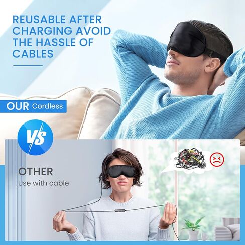 قناع عيون ساخن للعيون الجافة - وسادة تسخين عيون كهربائية لاسلكية قابلة لاعادة الشحن بمنفذ USB - ضغط عيون دافئ وعلاج ساخن للتجميل والجيوب الانفية والام جي دي، قناع نوم حريري، هدايا للرجال والنساء in Kuwait