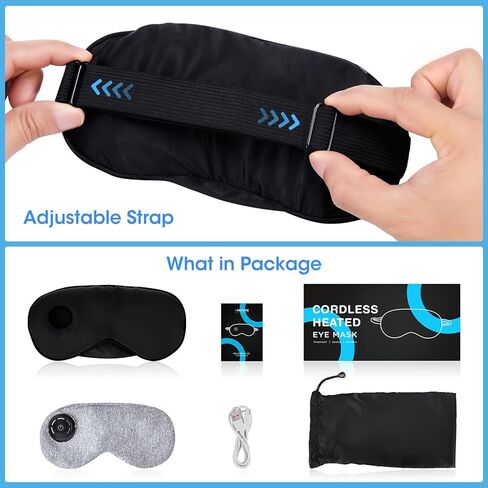 قناع عيون ساخن للعيون الجافة - وسادة تسخين عيون كهربائية لاسلكية قابلة لاعادة الشحن بمنفذ USB - ضغط عيون دافئ وعلاج ساخن للتجميل والجيوب الانفية والام جي دي، قناع نوم حريري، هدايا للرجال والنساء in Kuwait
