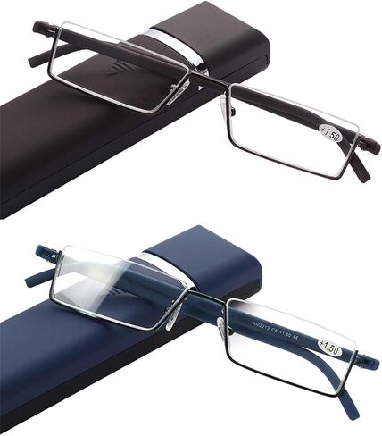 DABYDA Half Frame Reading Glasses with Portable Case Thin Lightweight Reader Glasses for Women and Men(2Pairs 2.0) in Saudi Arabia