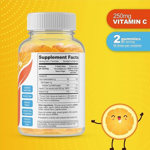 Doctors Finest Vitamin C Gummies for Kids – Vegan, GMO Free & Gluten Free – Great Tasting Orange Flavor Pectin Chews – Kids Dietary Supplement – 250mg of Vitamin C – 90 Jellies [45 Doses] in Kuwait