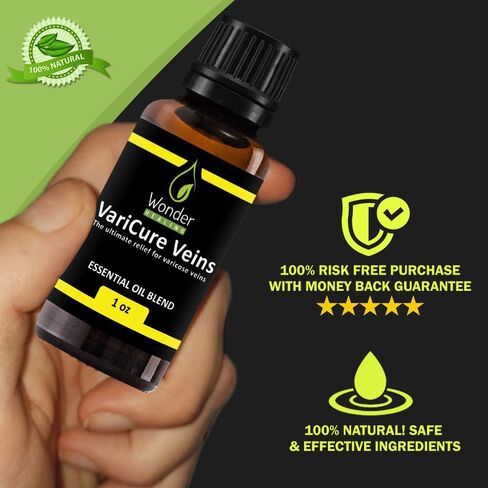 الدوالي - مزيج من الزيوت العطرية الطبيعية 100% لعلاج الدوالي وتخفيف الأوردة العنكبوتية، بما في ذلك السرو وإبرة الراعي واللافندر من ووندر هيلينج (30 مل - 1 أونصة) in Kuwait