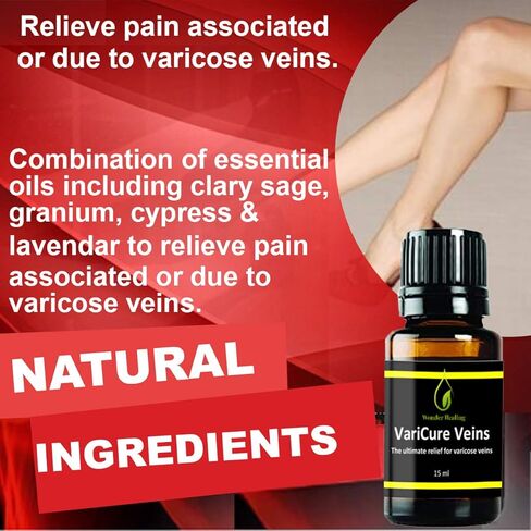 الدوالي - مزيج من الزيوت العطرية الطبيعية 100% لعلاج الدوالي وتخفيف الأوردة العنكبوتية، بما في ذلك السرو وإبرة الراعي واللافندر من ووندر هيلينج (30 مل - 1 أونصة) in Kuwait