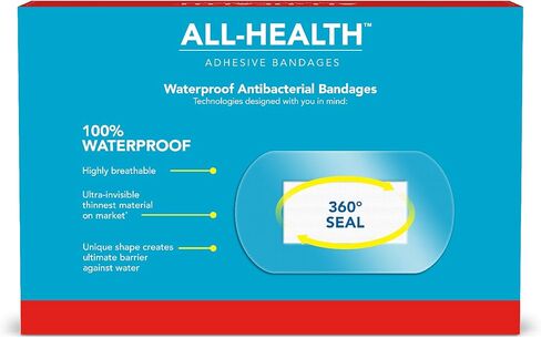 All Health Clear Waterproof Antibacterial Adhesive Bandages, 2 in x 3 1/2 in, 32 ct | Helps Prevent Infection, 100% Waterproof for First Aid and Wound Care in Kuwait