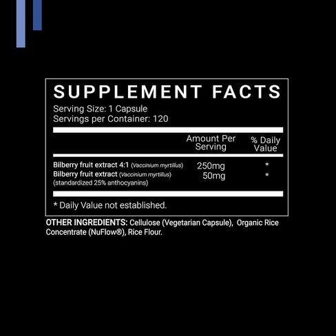 Bilberry Extract 1000mg, 25% Anthocyanins 50mg - 120 Count (V-Capsules) / 120 Servings; European Blueberry: Manufactured in a cGMP-Registered Facility in USA; Vegan & Gluten Free in Saudi Arabia