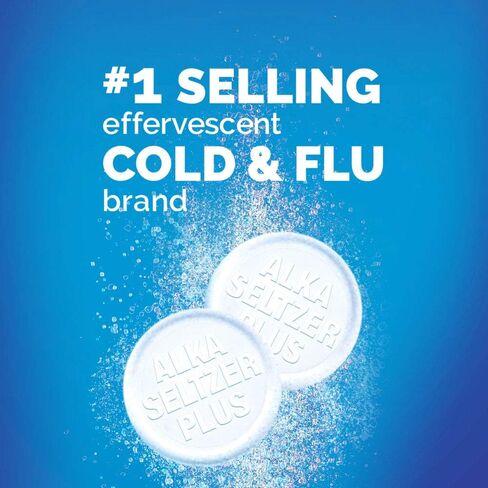 أقراص ALKA-SELTZER PLUS الفوارة الباردة غير المسببة للنعاس للبالغين الذين يعانون من احتقان الأنف والجيوب الأنفية/السعال/التهاب الحلق/الحمى/الصداع وآلام وآلام الجسم، الحمضيات، 20 قطعة (عبوة من قطعة واحدة) in Kuwait