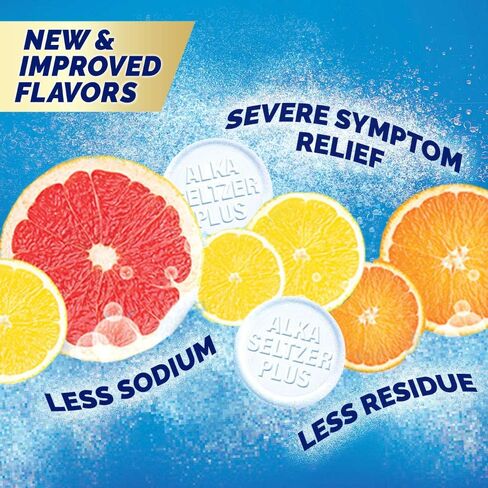 أقراص ALKA-SELTZER PLUS الفوارة الباردة غير المسببة للنعاس للبالغين الذين يعانون من احتقان الأنف والجيوب الأنفية/السعال/التهاب الحلق/الحمى/الصداع وآلام وآلام الجسم، الحمضيات، 20 قطعة (عبوة من قطعة واحدة) in Kuwait
