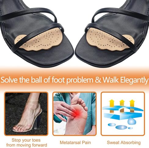Ball of Foot Cushion for Women, Non-Slip Metatarsal Pads for High Heels Relieve Pain, Leather Toe Cushion Pads Absorb Moisture for Forefoot 2-Pair (Beige) in Kuwait