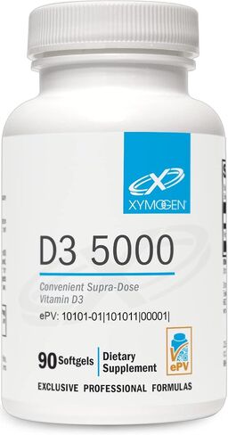 XYMOGEN D3 5000 - Bioavailable Vitamin D3 5000 IU (125 mcg) - High Potency Vitamin D Supplement to Support Immune Health, Bone + Heart Health (90 Gelatin Softgels) in Saudi Arabia