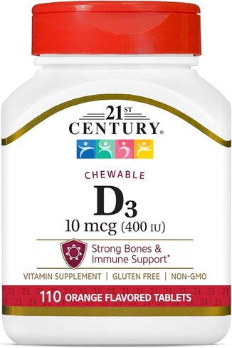 21st Century D3 400 IU Orange Chewable Tablets, Gluten free, 110 Count (Pack of 3) in Saudi Arabia