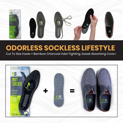 NotSocks Sockless Solution Bamboo Charcoal Flat Odor Absorbing Women Insoles for Shoes and Foot Insoles for Men - Thin Shoe Insoles - Comfort Insoles for Men & Women (Grey) in Saudi Arabia