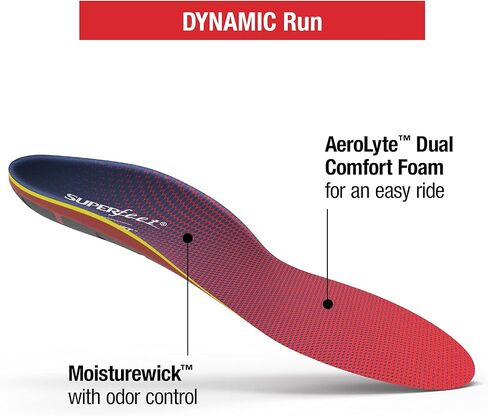 حشوات حذاء رياضية مرنة ومريحة من Superfeet Dynamic Run Max للجري مع نعل داخلي مبطن إضافي، للجنسين، أحمر ناري، 9.5-11 رجال / 10.5-12 نساء in Kuwait