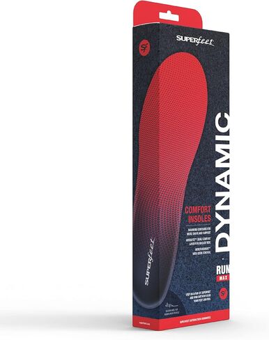 حشوات حذاء رياضية مرنة ومريحة من Superfeet Dynamic Run Max للجري مع نعل داخلي مبطن إضافي، للجنسين، أحمر ناري، 9.5-11 رجال / 10.5-12 نساء in Kuwait