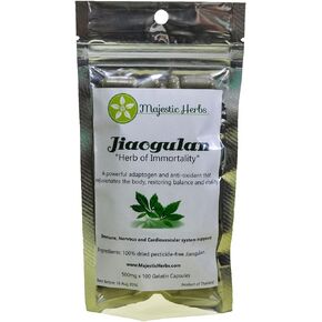 Majestic Herbs Jiaogulan Capsules (Gynostemma Pentaphyllum) Organically Grown | Improve Overall Health | Longevity Antiaging 100% Crushed Leaf (100x500mg) in Saudi Arabia