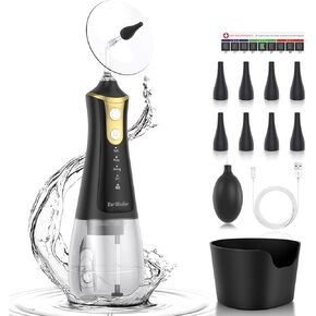 مزيل شمع الأذن - منظف الأذن الذي يعمل بالطاقة المائية - منظف الأذن الكهربائي مع 4 إعدادات للضغط، أداة تنظيف الأذن المقاومة للماء IPX7، مجموعة غسل شمع الأذن، نظام تنظيف آمن لري الأذن للبالغين in Kuwait