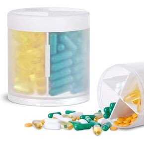 منظم مكملات غذائية كبير جدًا وحقيبة حبوب دواء محمولة مع 8 أقسام مزدوجة الطبقات وموزع أدوية وزجاجة حبوب الدواء الشهرية، باللون الرمادي in Kuwait