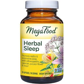 النوم العشبي MegaFood - مكمل عشبي للبالغين مع أشواغاندا، وحشيشة الهر، والجنجل وزهرة العاطفة لتعزيز النوم المريح والمجدد - نباتي - مصنوع بدون 9 مسببات للحساسية الغذائية - 30 كبسولة in Kuwait