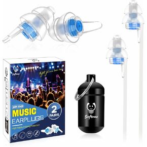 Concert Ear Plugs with Cord, Advanced Filter for High Fidelity Earplugs Noise Reduction - 2 Pairs Reusable Small Ear Plug for Loud Music, Concerts, Festival, Rave, Musician, DJ, Drummer