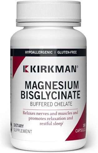 Kirkman - Magnesium Glycinate Buffered Chelate - 180 Capsules - Relaxes Nerves & Muscles - Promotes Restful Sleep - Hypoallergenic in Saudi Arabia