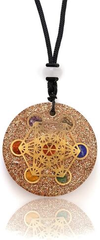 Ezina Designs قلادة ميتاترون مكعب أورجونيت مختلطة شاكرا أورغون أو سلسلة مفاتيح - التنشيط والاسترخاء طاقة تشي لتعزيز قلادة الكريستال لفائف تيسلا (قلادة 2.0") in Kuwait