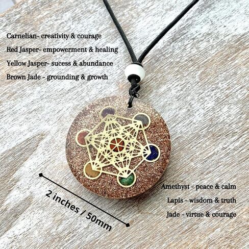 Ezina Designs قلادة ميتاترون مكعب أورجونيت مختلطة شاكرا أورغون أو سلسلة مفاتيح - التنشيط والاسترخاء طاقة تشي لتعزيز قلادة الكريستال لفائف تيسلا (قلادة 2.0") in Kuwait