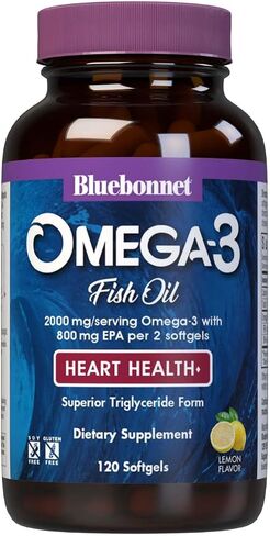 Bluebonnet Nutrition Omega-3 Heart Formula Natural Wild Caught Triglyceride Form DHA 600 mg EPA 800 mg - Highly Concentrated Heart Health Support Supplement - Gluten-Free - 120 Softgel in Saudi Arabia