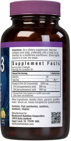 Bluebonnet Nutrition Omega-3 Heart Formula Natural Wild Caught Triglyceride Form DHA 600 mg EPA 800 mg - Highly Concentrated Heart Health Support Supplement - Gluten-Free - 120 Softgel in Saudi Arabia