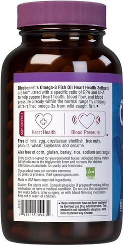 Bluebonnet Nutrition Omega-3 Heart Formula Natural Wild Caught Triglyceride Form DHA 600 mg EPA 800 mg - Highly Concentrated Heart Health Support Supplement - Gluten-Free - 120 Softgel in Saudi Arabia