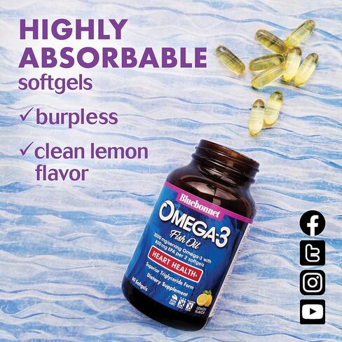 Bluebonnet Nutrition Omega-3 Heart Formula Natural Wild Caught Triglyceride Form DHA 600 mg EPA 800 mg - Highly Concentrated Heart Health Support Supplement - Gluten-Free - 120 Softgel in Saudi Arabia