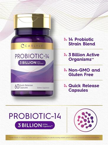 Carlyle Probiotic for Women & Men | 3 Billion CFU | 60 Capsules | 14 Strains | Non-GMO & Gluten Free in Saudi Arabia