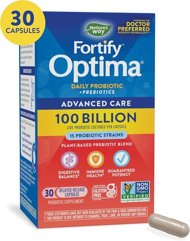 Nature’s Way Fortify Optima Daily Probiotic, 100 Billion, 15 Strains, Digestive & Immune Support*, with Prebiotics, 30 Capsules in Saudi Arabia