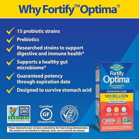 Nature’s Way Fortify Optima Daily Probiotic, 100 Billion, 15 Strains, Digestive & Immune Support*, with Prebiotics, 30 Capsules in Saudi Arabia
