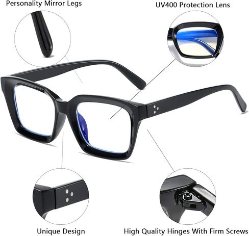 aisswzber Blue Light Blocking Glasses,Computer Reading/Gaming/TV/Phones Glasses for Women Men Thick Square Frame 2105 in Kuwait