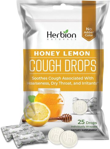 Herbion Naturals Cough Drops with Natural Honey Lemon Flavor, Dietary Supplement, for Adults and Children Over 6 Years, 25 Drops in Kuwait