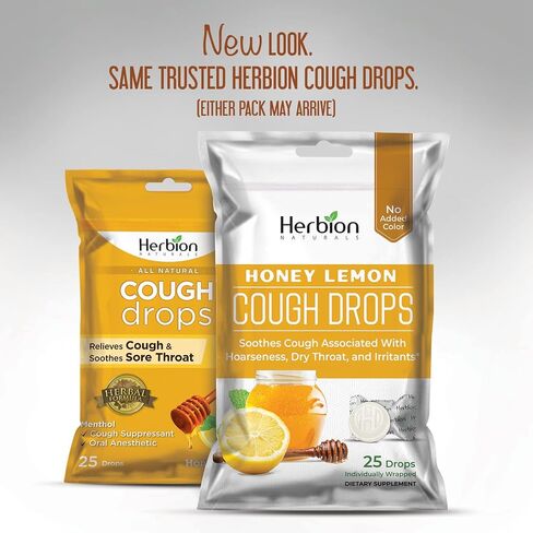 Herbion Naturals Cough Drops with Natural Honey Lemon Flavor, Dietary Supplement, for Adults and Children Over 6 Years, 25 Drops in Saudi Arabia