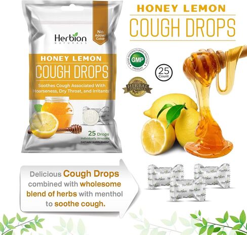 Herbion Naturals Cough Drops with Natural Honey Lemon Flavor, Dietary Supplement, for Adults and Children Over 6 Years, 25 Drops in Saudi Arabia
