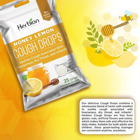 Herbion Naturals Cough Drops with Natural Honey Lemon Flavor, Dietary Supplement, for Adults and Children Over 6 Years, 25 Drops in Saudi Arabia