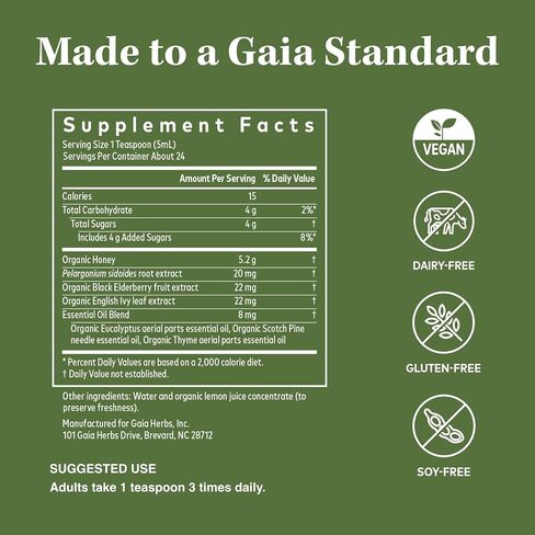 Gaia Herbs Cough Syrup Original - Soothes Occasional Dry Coughs - with Honey, Ivy Leaf, Black Elderberry - 4 Fl Oz in Saudi Arabia