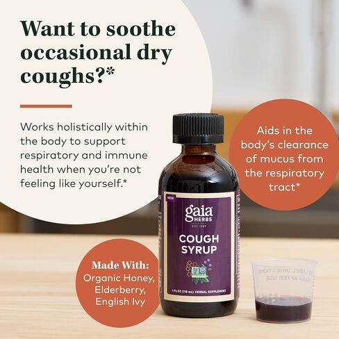 Gaia Herbs Cough Syrup Original - Soothes Occasional Dry Coughs - with Honey, Ivy Leaf, Black Elderberry - 4 Fl Oz in Saudi Arabia