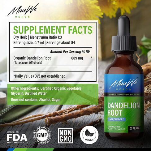 Dandelion Root Liquid Extract - Organic Dandelion Tincture - Vegan Dandelion Root Drops Supplement for Cleansing, Digestive Function & Immunity - 2 Fl. Oz in Kuwait