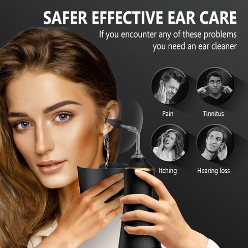 مزيل شمع الأذن - منظف الأذن الذي يعمل بالطاقة المائية - منظف الأذن الكهربائي مع 4 إعدادات للضغط، أداة تنظيف الأذن المقاومة للماء IPX7، مجموعة غسل شمع الأذن، نظام تنظيف آمن لري الأذن للبالغين in Kuwait