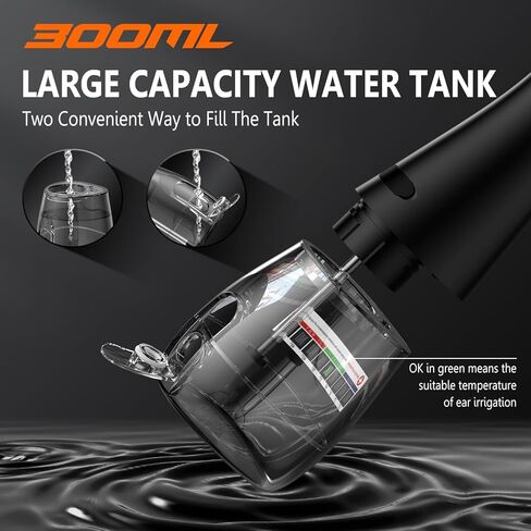 مزيل شمع الأذن - منظف الأذن الذي يعمل بالطاقة المائية - منظف الأذن الكهربائي مع 4 إعدادات للضغط، أداة تنظيف الأذن المقاومة للماء IPX7، مجموعة غسل شمع الأذن، نظام تنظيف آمن لري الأذن للبالغين in Kuwait