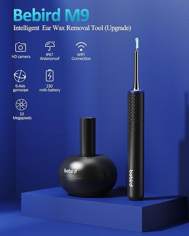 Ear Wax Removal Tool with Camera, Ear Cleaner with 7 Pcs Ear Set and 10 Replacement Soft Ear Spoons,10 megapixels HD Ear Camera, Earwax Removal with 6 LED Lights (Black) in Kuwait