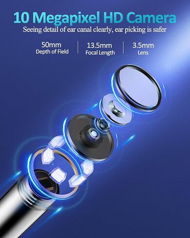 Ear Wax Removal Tool with Camera, Ear Cleaner with 7 Pcs Ear Set and 10 Replacement Soft Ear Spoons,10 megapixels HD Ear Camera, Earwax Removal with 6 LED Lights (Black) in Kuwait