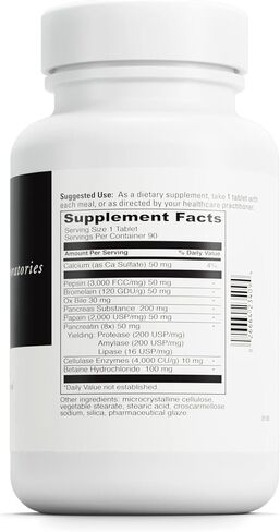 DAVINCI Labs All-Zyme - مكمل غذائي لدعم وظيفة الجهاز الهضمي وامتصاص العناصر الغذائية - مع الكالسيوم والبيبسين والبروميلين والبابين والبنكرياتين والمزيد - خالي من الغلوتين - 90 قرصًا in Saudi Arabia