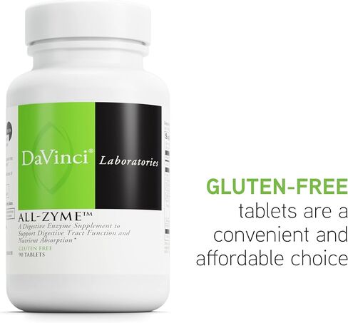 DAVINCI Labs All-Zyme - مكمل غذائي لدعم وظيفة الجهاز الهضمي وامتصاص العناصر الغذائية - مع الكالسيوم والبيبسين والبروميلين والبابين والبنكرياتين والمزيد - خالي من الغلوتين - 90 قرصًا in Saudi Arabia