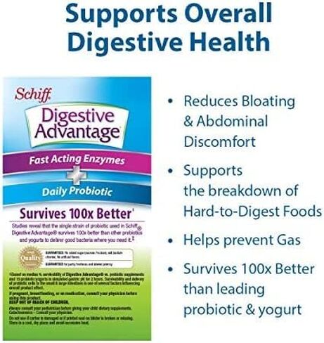 Digestive Advantage Fast Acting Enzymes Plus Daily Probiotic Capsules, (32 Count in A Box) - Helps Support Breakdown of Hard to Digest Foods & Helps Prevent Gas*, Supports Digestive & Immune Health* in Kuwait